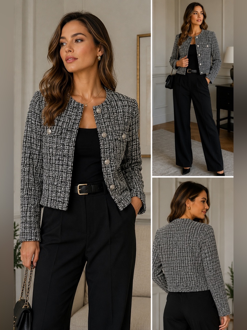 H&M Textured Long Sleeve Jacket Style Top | Black White - size Large